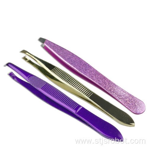 Stainless steel eyebrow tweezers Oblique mouth spray paint color eyebrow makeup tools